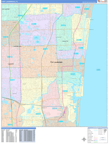 Fort Lauderdale City Digital Map Color Cast Style